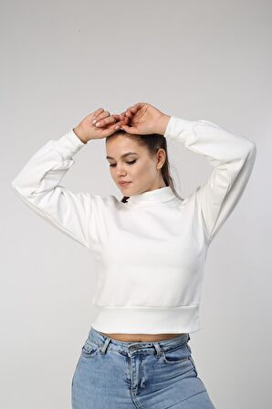 neslice Kadın Balıkçı Yaka Crop Sweat S-ECRU