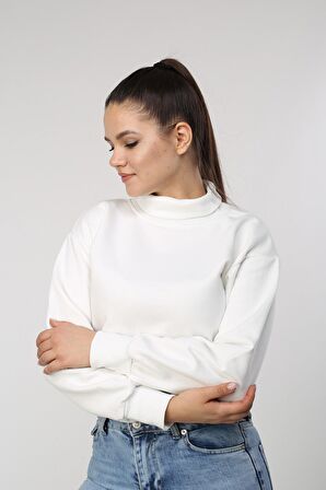 neslice Kadın Balıkçı Yaka Crop Sweat S-ECRU