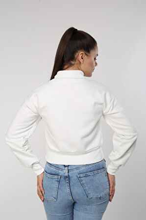 neslice Kadın Balıkçı Yaka Crop Sweat S-ECRU