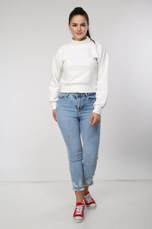 neslice Kadın Balıkçı Yaka Crop Sweat XL-SİYAH