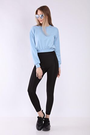 neslice Kadın Crop Basic Sweatshirt L-MAVİ