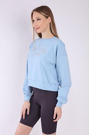 neslice Kadın Bacıs Baskılı Sweatshirt S-MAVİ