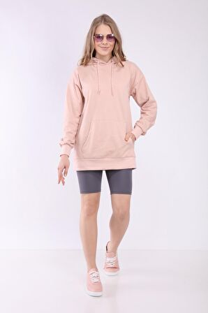 neslice Kadın Kapüşonlu ve Cepli Sweatshirt S-PUDRA