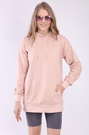 neslice Kadın Kapüşonlu ve Cepli Sweatshirt S-PUDRA