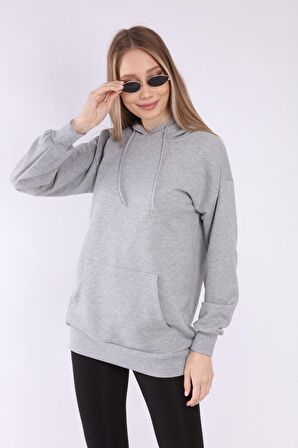 neslice Kadın Kapüşonlu ve Cepli Sweatshirt L-GRİMELANJ