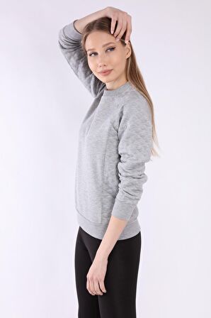 neslice Kadın Kollar Kapitone Detaylı Basıc Sweatshirt  S-GRİMELANJ