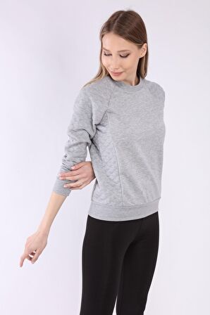 neslice Kadın Kollar Kapitone Detaylı Basıc Sweatshirt  S-GRİMELANJ