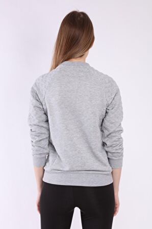 neslice Kadın Kollar Kapitone Detaylı Basıc Sweatshirt  S-GRİMELANJ