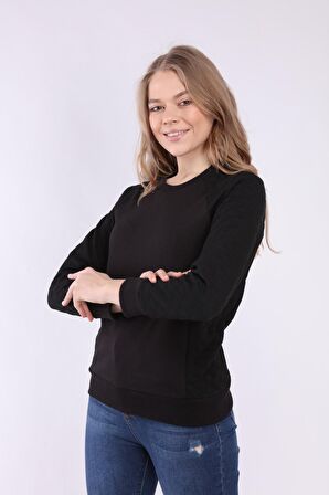 neslice Kadın Kollar Kapitone Detaylı Basıc Sweatshirt  M-SİYAH