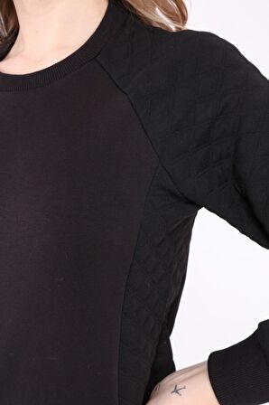 neslice Kadın Kollar Kapitone Detaylı Basıc Sweatshirt  M-SİYAH