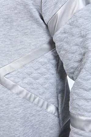 neslice Erkek Deri ve Kapitone Detaylı Slim Fit Sweatshirt M-GRİ