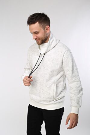 neslice Erkek İnject Ecru File Detaylı Balıkçı Yaka Sweatshirt  S-ECRU