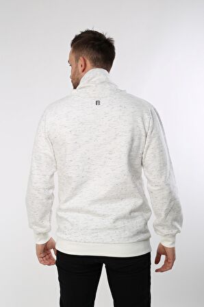 neslice Erkek İnject Ecru File Detaylı Balıkçı Yaka Sweatshirt  S-ECRU