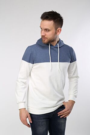 neslice Erkek Kapüşonlu Basıc Sweatshirt  XL-ECRU-MAVİ