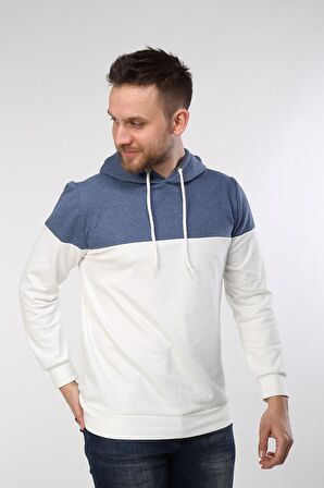 neslice Erkek Kapüşonlu Basıc Sweatshirt  XL-ECRU-MAVİ