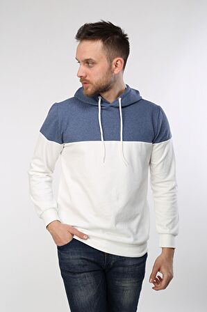 neslice Erkek Kapüşonlu Basıc Sweatshirt  XL-ECRU-MAVİ