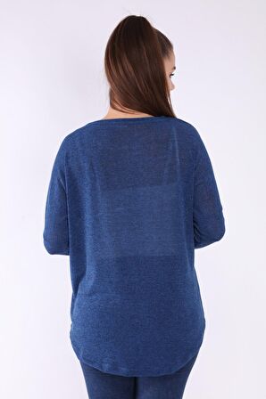 neslice Kadın Uzun Kol T-shirt S/M-LACİVERT