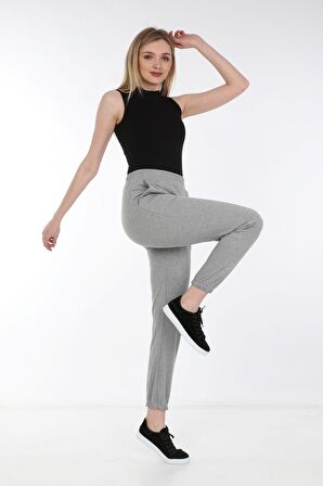 neslice Kadın Paçası Lastikli Eşofman Altı M-GRİ