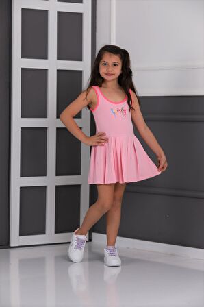 neslice Kız Çocuk Eteği Piliseli Elbise PEMBE-9-10 Yaş