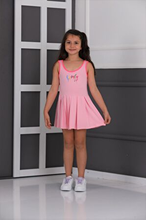 neslice Kız Çocuk Eteği Piliseli Elbise PEMBE-9-10 Yaş