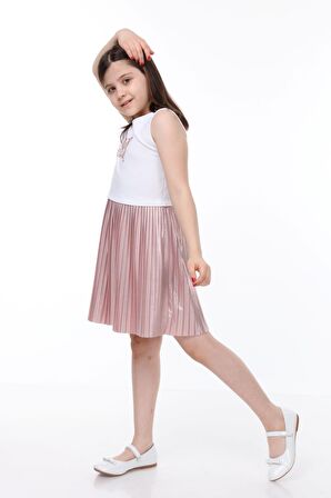 neslice Kız Çocuk Taş Detaylı Elbise BEYAZ-5-6 Yaş