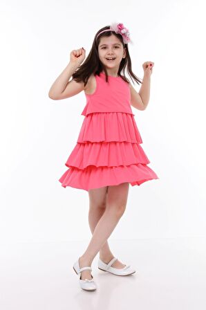 neslice Kız Çocuk 3 Katlı Elbise PEMBE-11-12 Yaş