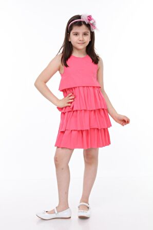 neslice Kız Çocuk 3 Katlı Elbise PEMBE-11-12 Yaş