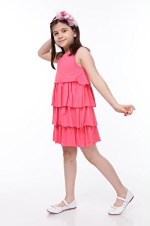 neslice Kız Çocuk 3 Katlı Elbise PEMBE-7-8 Yaş