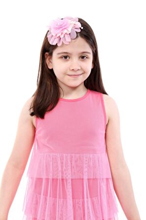 neslice Kız Çocuk 3 Katlı Tüllü Elbise PEMBE-5-6 Yaş