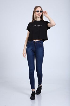 neslice Kadın Oversize Crop T-Shirt M-SİYAH