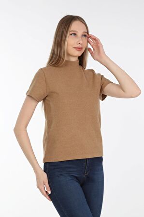 neslice Kadın Yarım Balıkçı T-Shirt XS-HARDAL