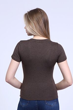 neslice Kadın V Yaka T-Shirt XS-KAHVERENGİ