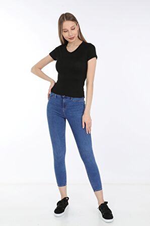 neslice Kadın V Yaka T-Shirt L-SİYAH