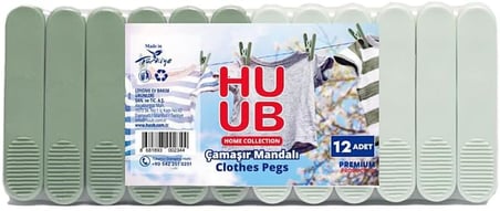 Çamaşır Mandalı, Yaysız Plastik, Paslanmaz, Dayanıklı, Renkli, 12 Adet (12, Açık Yeşil - Koyu Yeşil)