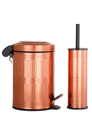 Pedallı Çöp Kovası Tuvalet Wc Fırçası Banyo Çöp Kovası 2li Banyo Seti 5 Litre Bakır Vintage   