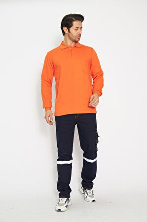 Orange Safety Turuncu Polo Yaka Uzun Kol Sweat T-Shirt Kışlık