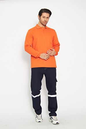 Orange Safety Turuncu Polo Yaka Uzun Kol Sweat T-Shirt Kışlık