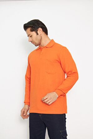 Orange Safety Turuncu Polo Yaka Uzun Kol Sweat T-Shirt Kışlık