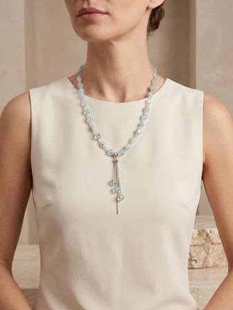Aquamarine Taşlı Y Form Kolye