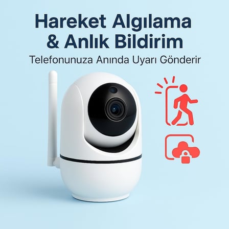 WiFi Akıllı Güvenlik Kamerası | 360° Görüş | Hareket Algılama &amp; Anlık Bildirim | Gece Görüşü | 7/24 Uzaktan İzleme &amp; Bulut Depolama Destekli
