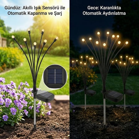 Güneş Enerjili Ateş Böceği Bahçe Aydınlatması, IP65 Su Geçirmez Dış Mekan Dekoratif Solar Lamba, 2 Modlu (Sabit/Yanıp Sönen), Otomatik Sensörlü Çim, Veranda ve Peyzaj Işığı
