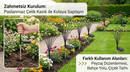 Güneş Enerjili Ateş Böceği Bahçe Aydınlatması, IP65 Su Geçirmez Dış Mekan Dekoratif Solar Lamba, 2 Modlu (Sabit/Yanıp Sönen), Otomatik Sensörlü Çim, Veranda ve Peyzaj Işığı