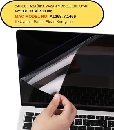MacBook Air 13 inç Uyumlu Parlak Şeffaf Ekran Koruyucu Net Görüntü Retina Koruma USB-A Nesil A1369 A1466 Şeffaf