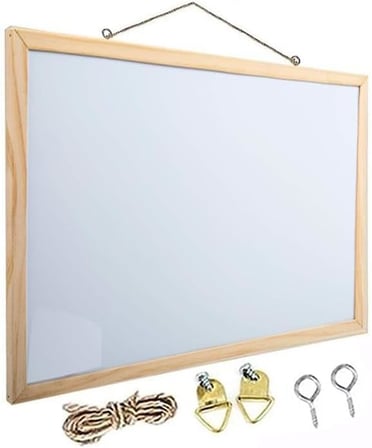 Duvara Monte Beyaz Yazı Tahtası 45x60 cm 1 Adet Laminant Yazı Tahtası Ahşap Çerçeveli Askılı Okul Ofis Büro