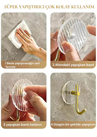 Mutfak Banyo Düzenleyici Gold Detay Yapışkanlı Kristal Askı 3 Adet