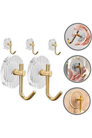 Mutfak Banyo Düzenleyici Gold Detay Yapışkanlı Kristal Askı 3 Adet
