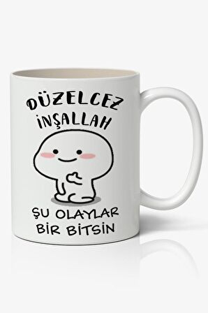 Düzelcez İnşallah Yazılı Baskılı Kupa Bardak Baskılı Kahve Kupa Bardak