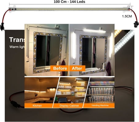 1 Metre Şeffaf Led Şerit 220V Aydınlatma, Fişli ve Butonlu, Eklenebilir, Çubuk Bar Led, Mutfak Tezgah Led Işık, Dolap ve Masa Ledleri, TV Arkası Led, Yüksek Lümen, 2/3/4/5/6 Adet Set (2, Gün Işığı)