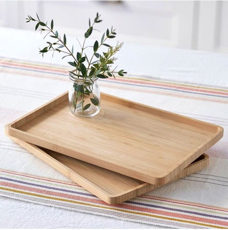 2 Adet Bambu Dikdörtgen Servis Tabağı, Sunum Seti (30x20 cm) Bambu 30 x 20
