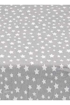 More Home Tek Kişilik Lastikli Çarşaf Seti + Yastık Kılıfı Gri Beyaz Yıldızlı